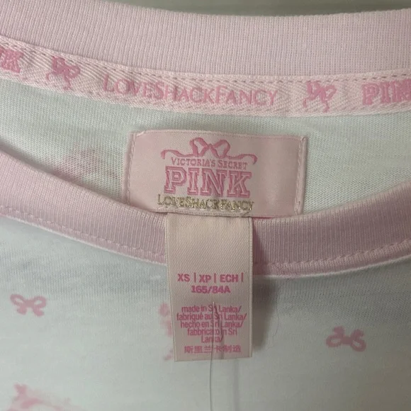 LoveShackFancy White Tee with Pink Metallic PINK Logo and Gold Accent - Picture 8 of 8